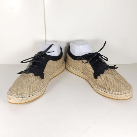 BOTTEGA VENETA Women's 39 US8,5 Beige Woven Canvas Leather Espadrilles Loafers - Picture 6 of 15